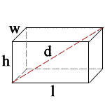 Rectangular Solid Diagram with l = length, h = height, w = width and d = diagonal